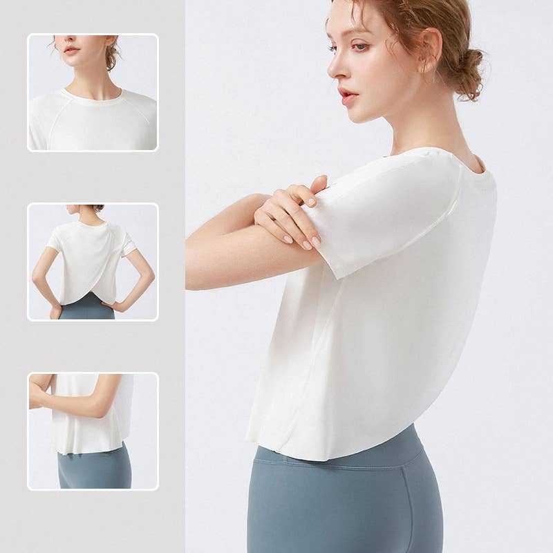 ELKLENS - Vente Haut de sport – femme - T-shirt de yoga à séchage rapide à fente irrégulière Lulu OEM5