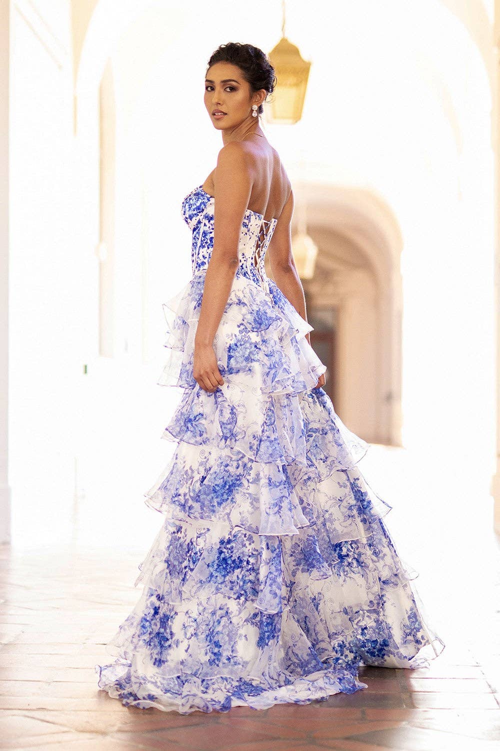 LA Merchandise - Wholesale Gown - Women's - Strapless Ruffle Tiered High Slit A-Line Gown By LAA20603