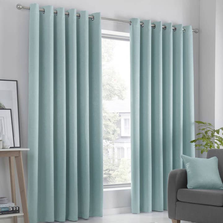 UW Home - Wholesale Curtain - Strata Pair of Eyelet Curtains by Fusion in Duck Egg