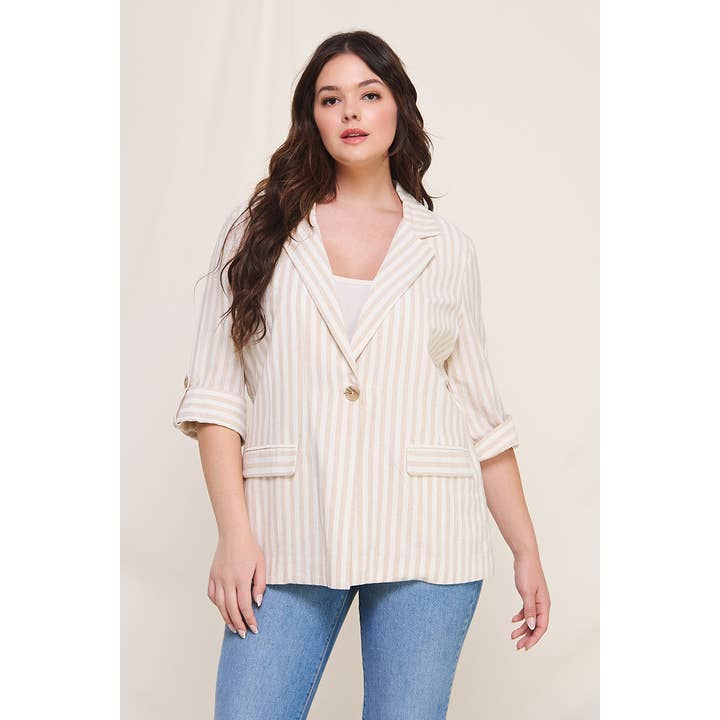 Plus Size Striped Soft Linen Jacket for wholesale by Allie Rose