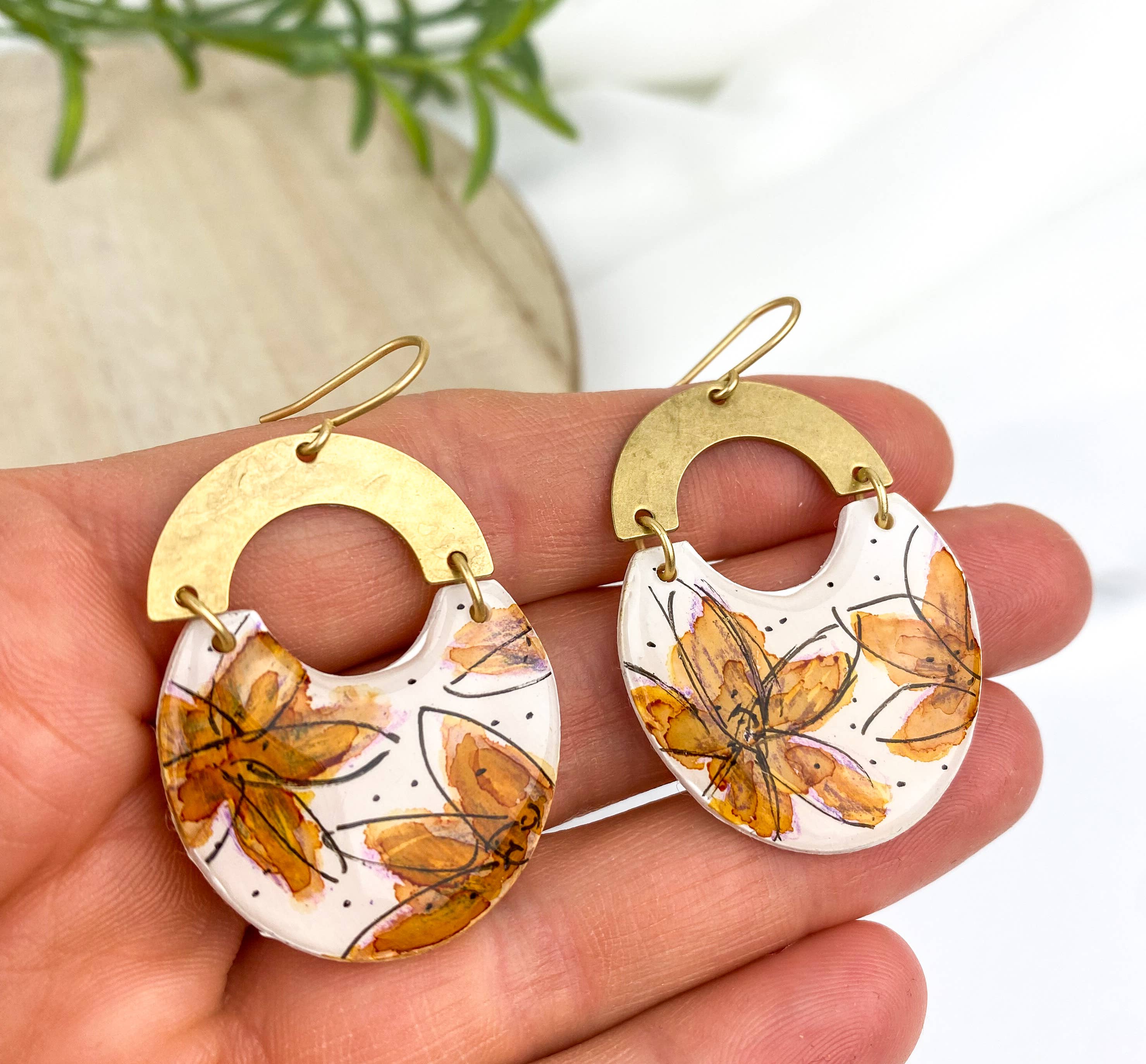 Light Shine - Wholesale Dangle Earrings - Hand Painted Sketchy Flower Clay Earring | Statement Drop7