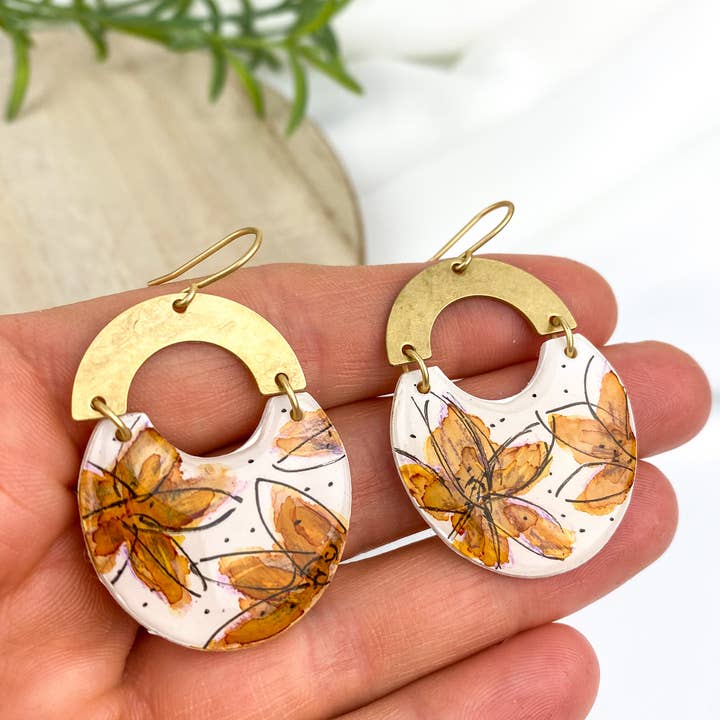 Light Shine - Wholesale Dangle Earrings - Hand Painted Sketchy Flower Clay Earring | Statement Drop7