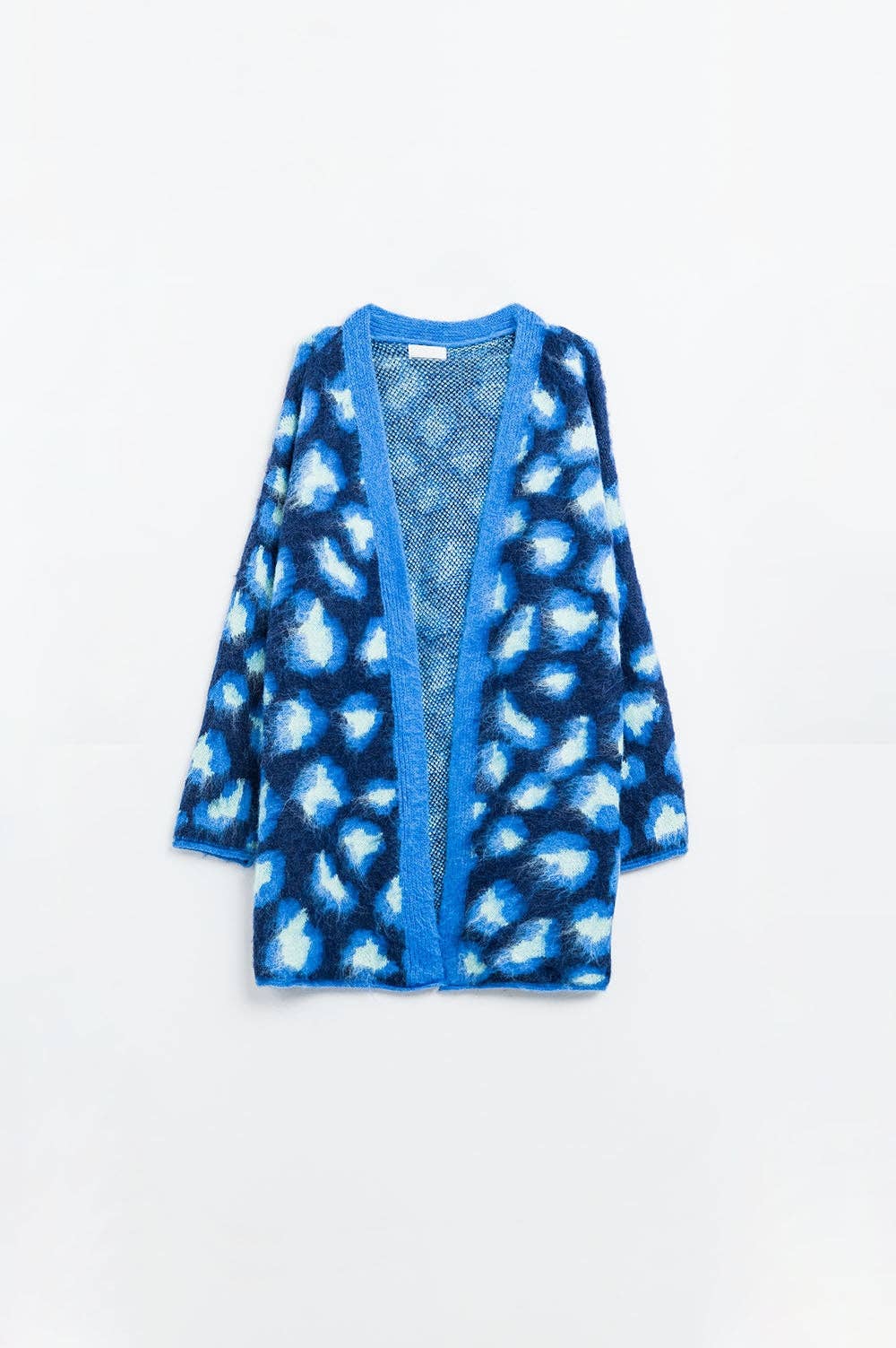 bleu Cardigan bleu à imprimé léopard en laine en vente sur Faire5