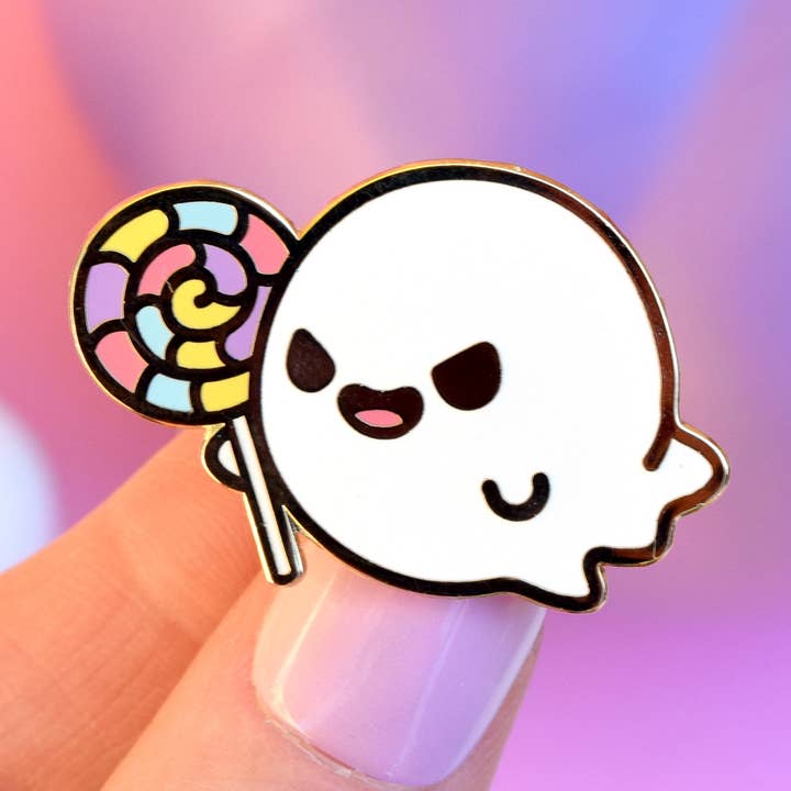 Lollipop Ghost Enamel Pin for wholesale by Sugarnova