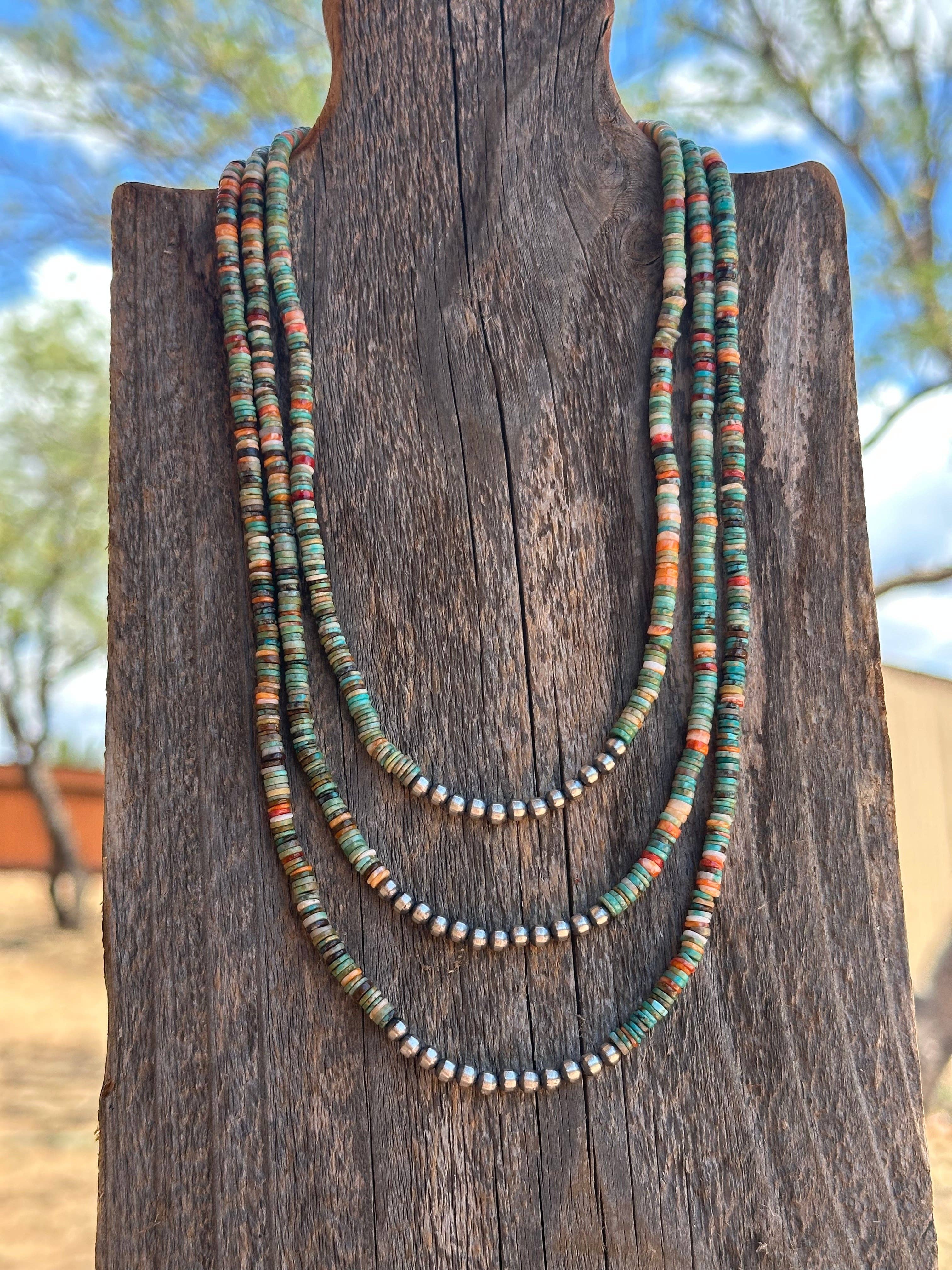 Nizhonitradersllc - Wholesale Beaded/Pearl Necklace - Navajo Kingman Turquoise & Spiny Sterling Silver 5mm Beaded Necklace4