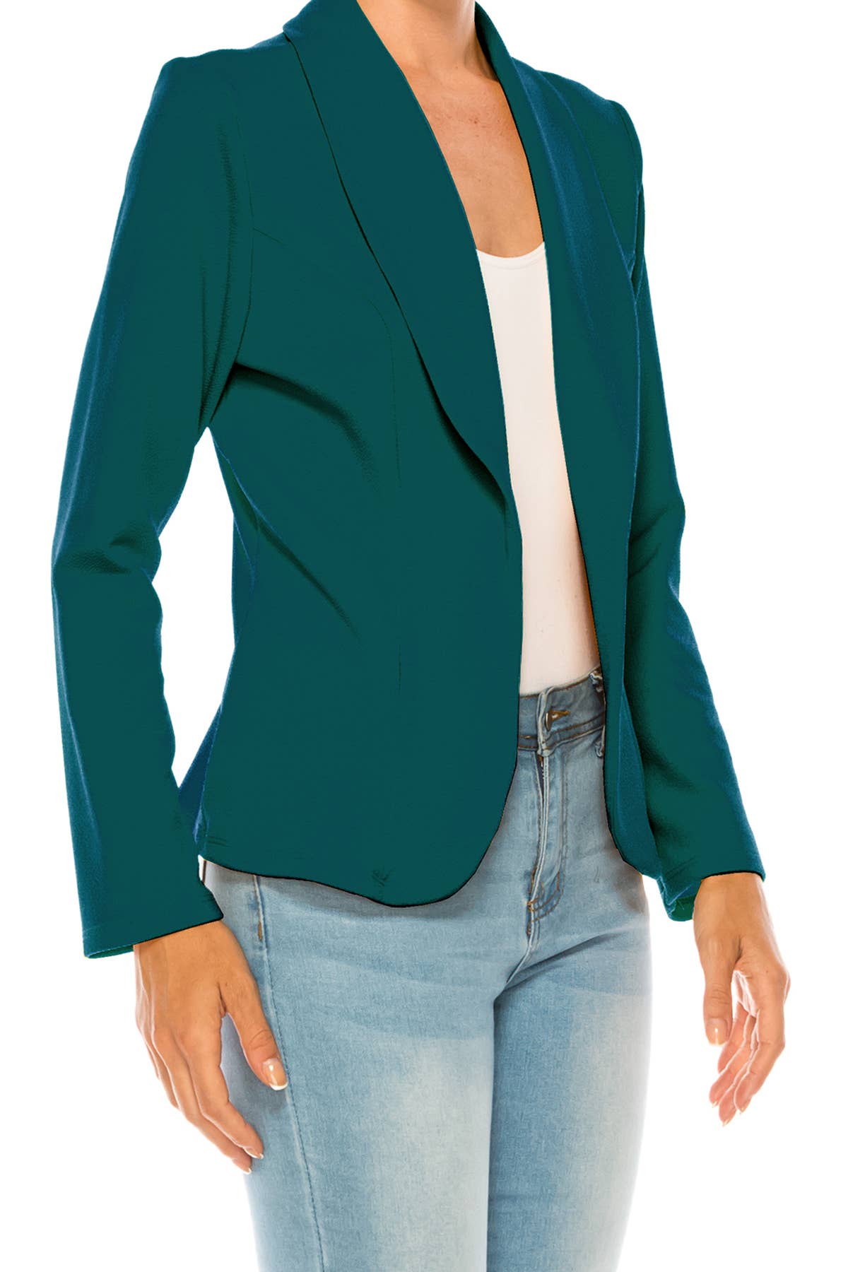 MOA COLLECTION - Wholesale Blazer - Women's - Women’s Solid Open Front Fitted Blazer Jacket – Waist Length15