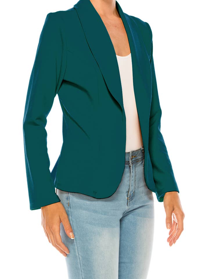 MOA COLLECTION - Wholesale Blazer - Women's - Women’s Solid Open Front Fitted Blazer Jacket – Waist Length15