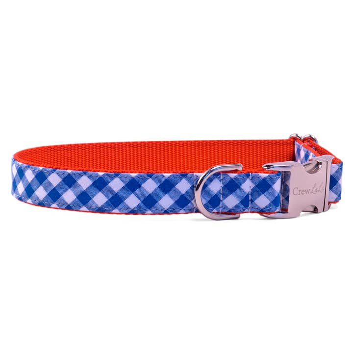 Florida Orange on Royal Blue Check Dog Collar for wholesale by Crew LaLa