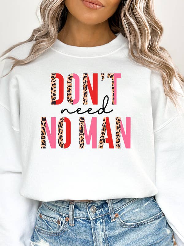 Valentine's Top Leopard Don't Need No Man Sweatshirt 88712 for wholesale by Cali Boutique Wholesale