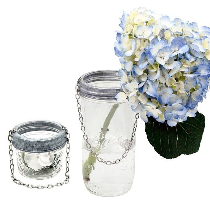 Galvanized Band with Chain Handle for Mason Jars 6 Pack for wholesale by Mason Jar Lifestyle