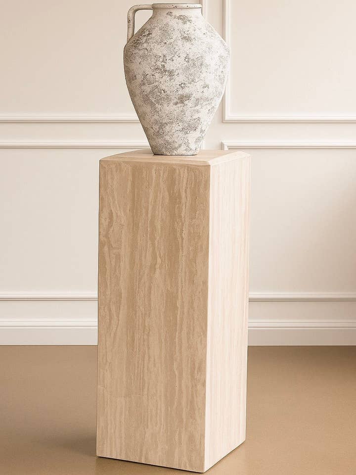 Honed Travertine Column Medium 31" - Natural Stone Pillar for wholesale by Belaré Home