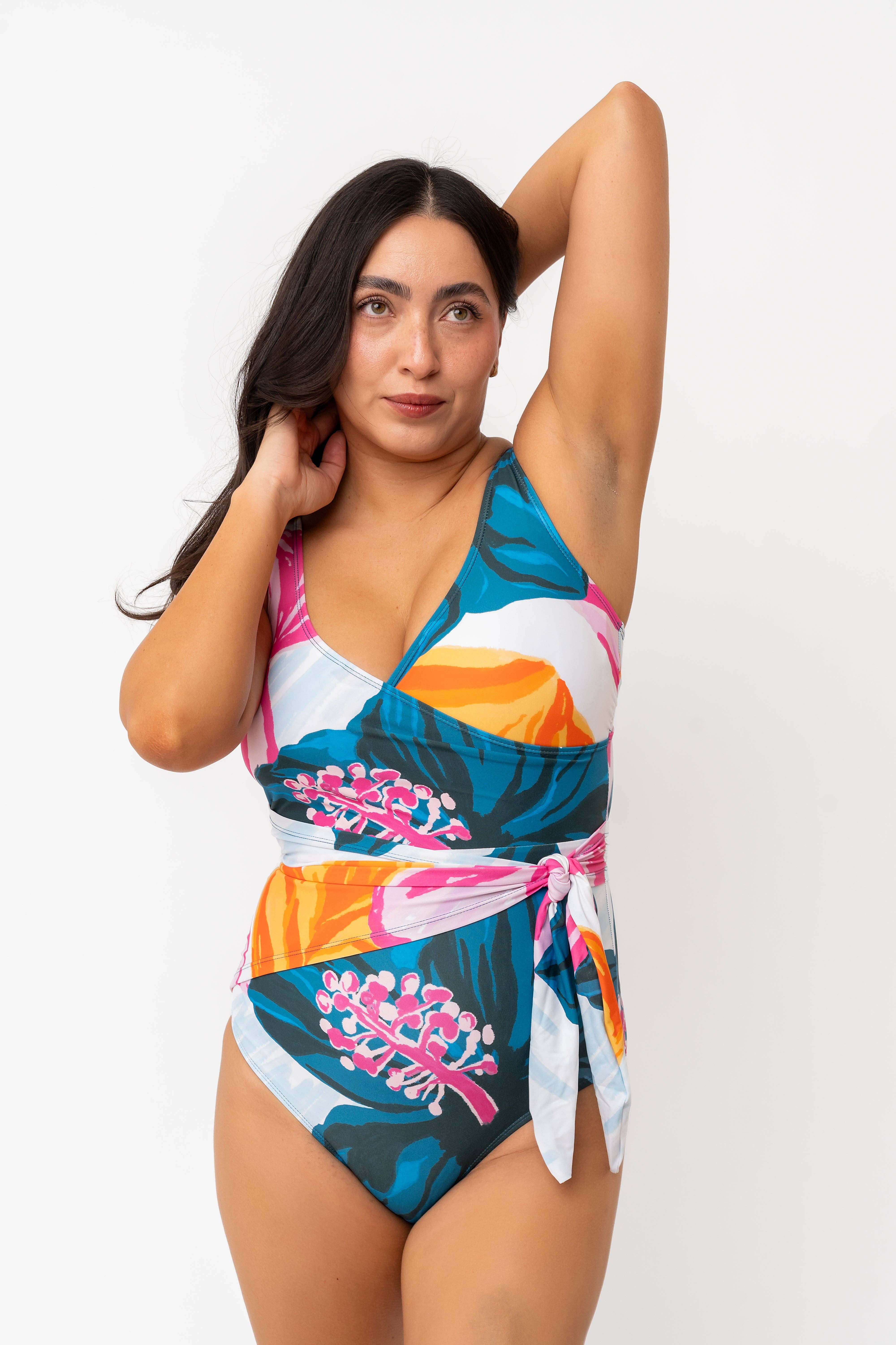 Coral Reef Swim - Wholesale One Piece Swimsuit - Women's - Floral Fusion Wrap Front One Piece7