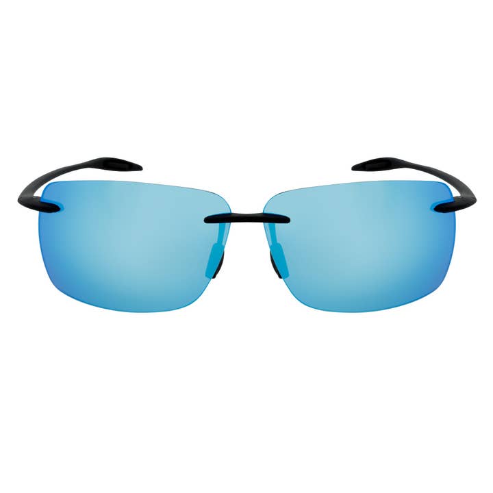MAUI - Randloze TR90 Dunne Sport Wrap Zonnebril Zwart Blauw Spiegel Gepolariseerd voor wholesale door Morspecs