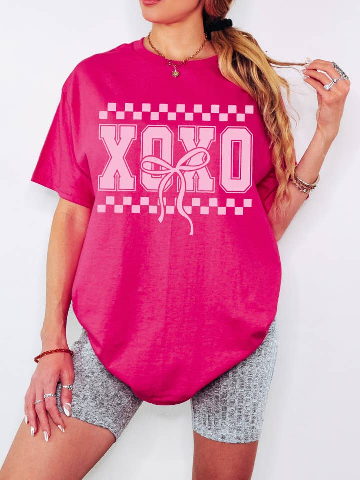 XOXO Checkered Valentines Day Graphic Tee for wholesale by Southern Chic