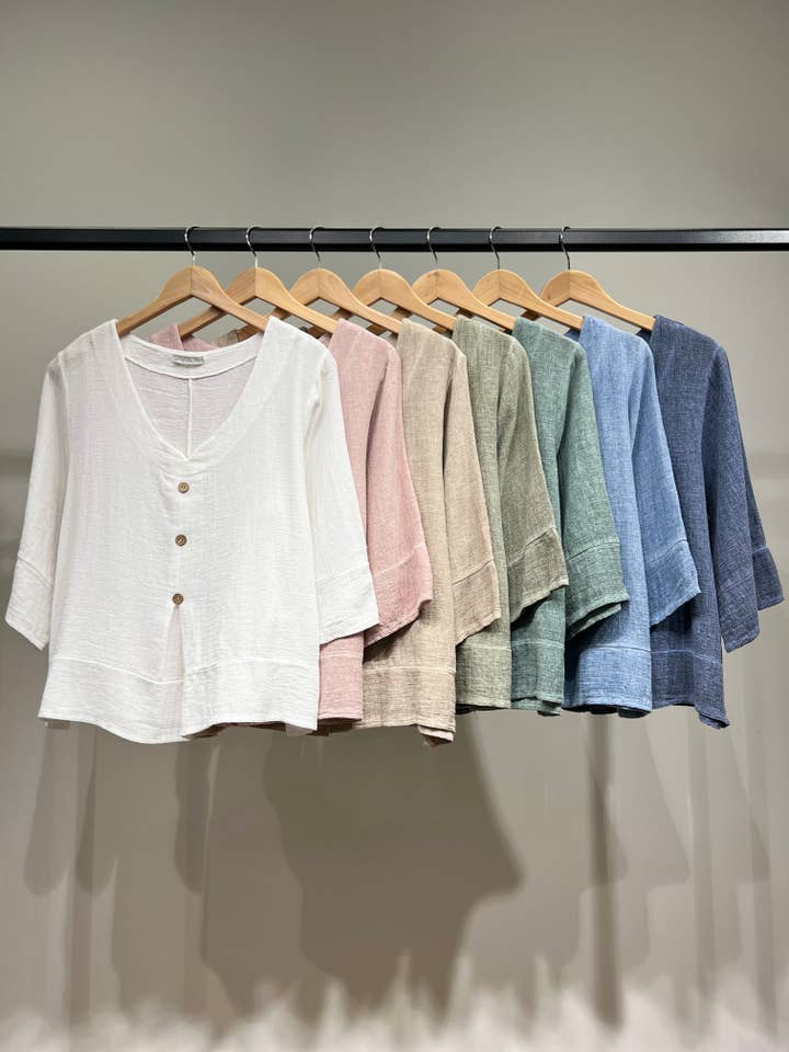 L'Emotion - Wholesale Blouse - Women's - 3/4 Sleeve Sweater Cardigan Effect 50% Linen & 50% Cotton