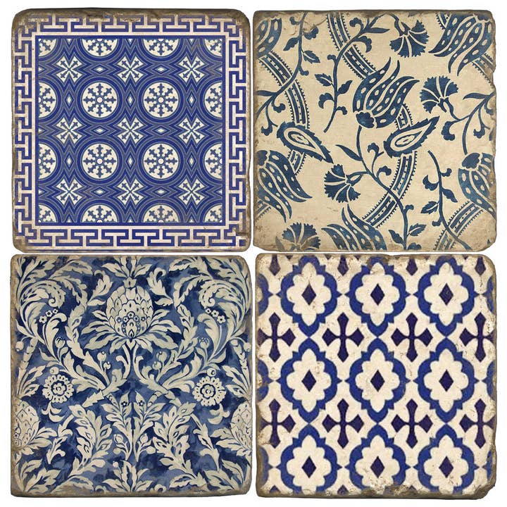 Studio Vertu - Wholesale Coasters - Indigo - Tumbled Marble Coasters Set/4