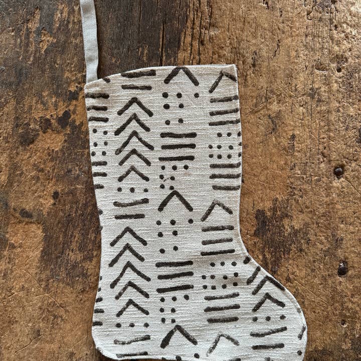 Bloom & Co. - Wholesale Holiday Stocking - Mustard Flower Mudcloth Linen Holiday Stocking
