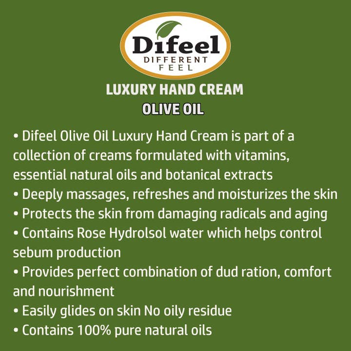 Difeel - Wholesale Hand cream/lotion - Luxury Moisturizing Hand Cream - Olive Oil 1.4 oz.1