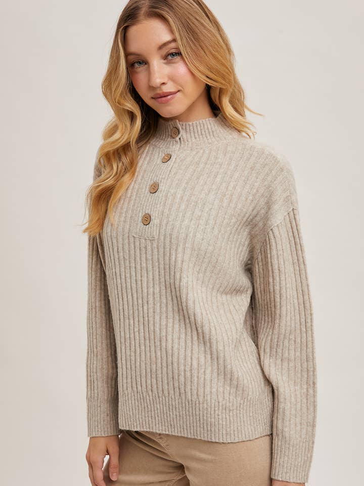 Bluivy - Vente Pull en maille – femme - PULL EN TRICOT À COL HENLEY ET BOUTONNÉ SUR LE DEVANT7