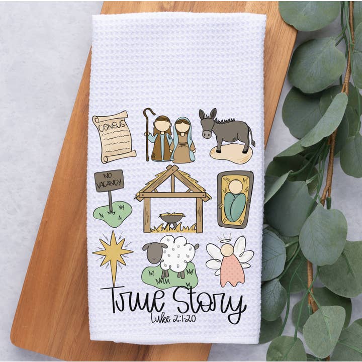 Painted Skies - Wholesale Tea Towel - Nativity Manger Scene Waffle Weave Kitchen Dish Towel
