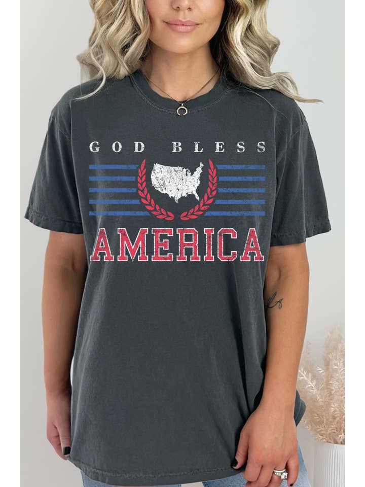 BouTeeQue Closet – Engroshandel T-shirt med print - Dame – BTJ2048 T Gud velsigne Amerika6