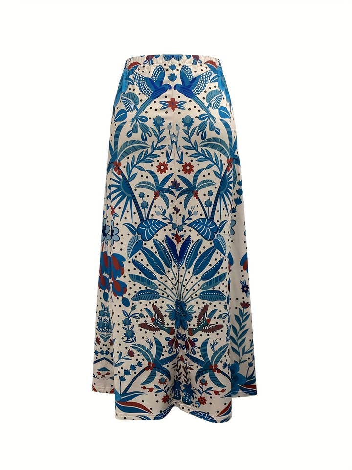 Blue Chic Versatile Bohemian Print Seaside Skirt for wholesale on Faire