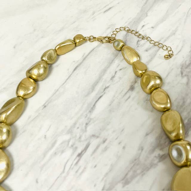 Anita K By Blushing Pink - Wholesale Beaded/Pearl Necklace - Burnished Gold Nugget Necklace2