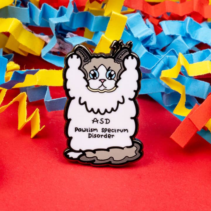 Innabox Ltd - Wholesale Lapel Pin/Button - Pawtism Spectrum Disorder Cat Enamel Pin - Autism Spectrum Disorder (ASD)