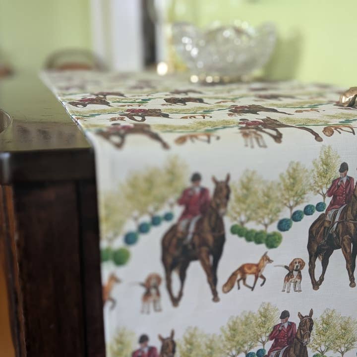 Table Runner - The Hunt in Woods on Linen Cotton for wholesale by Goose and Willow