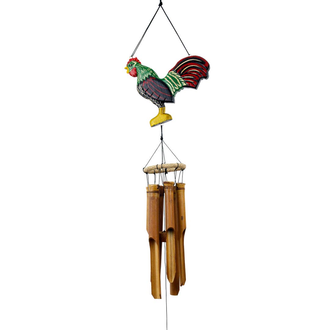 Cohasset Gifts - Wholesale Wind Chime - Lucky Rooster Silhouette Bamboo Wind Chime