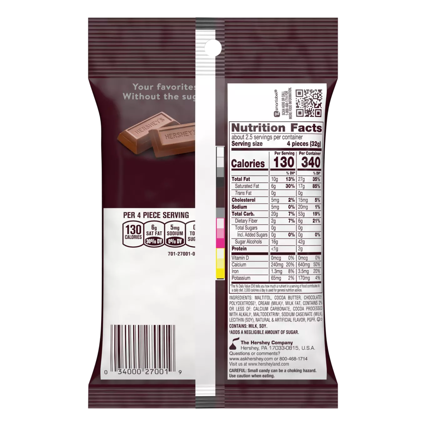 I Got Your Candy – Großhandel Schokoriegel – Hershey's Plain Chocolate Bar, zuckerfrei, Beutel 3 Unzen — 12 ct1