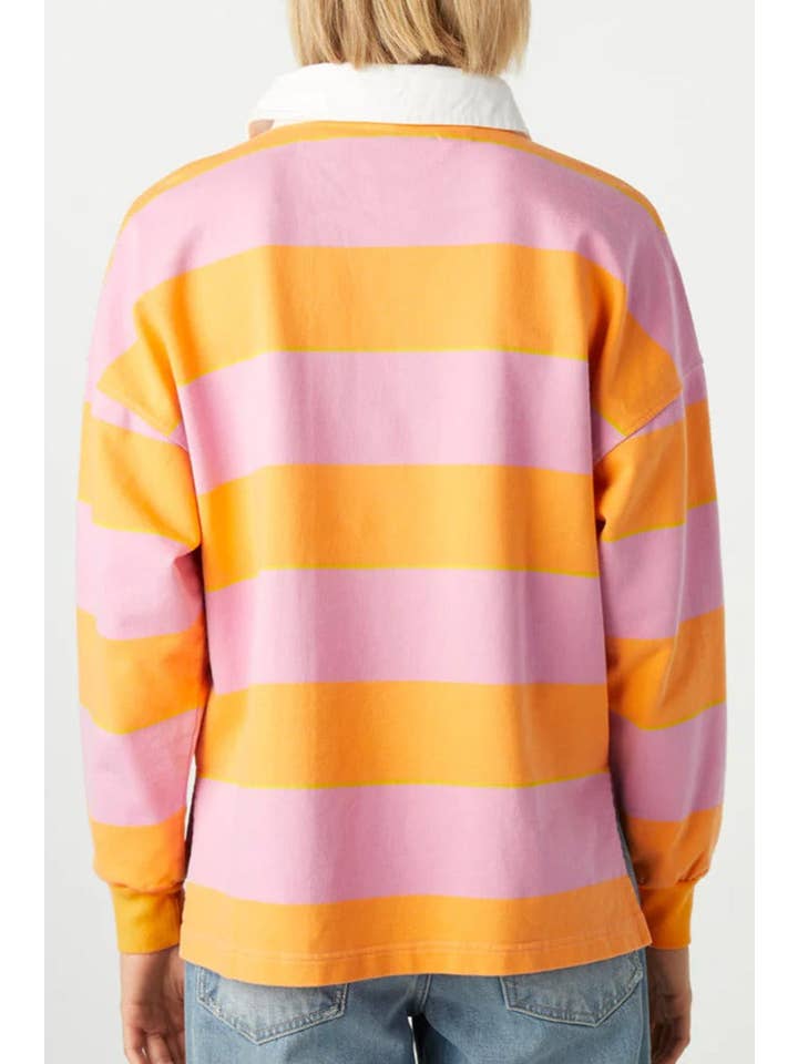 Stripe Colorblock Polo Collar Sweatshirt for wholesale on Faire