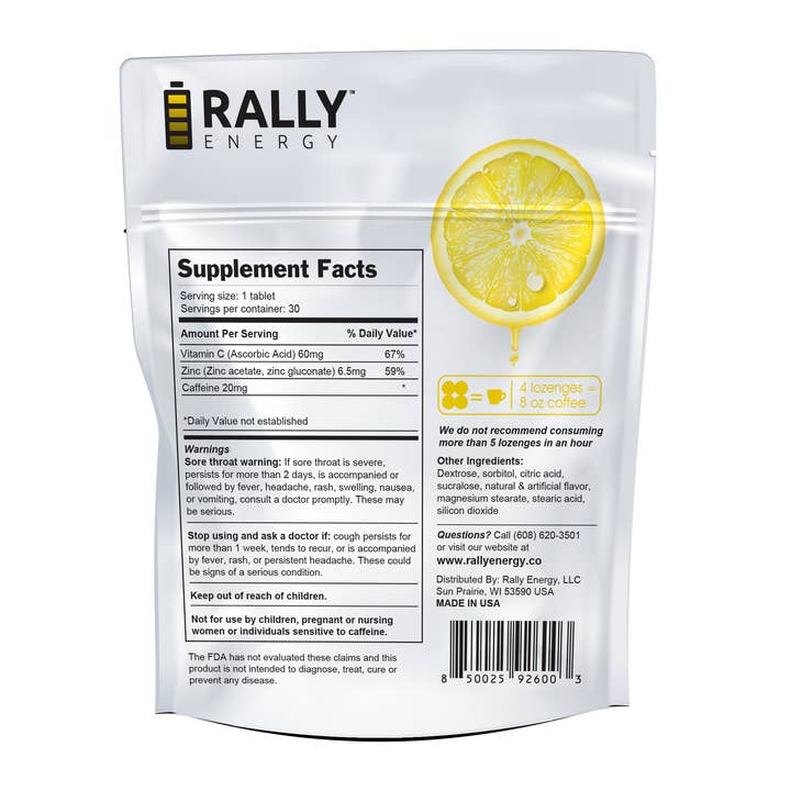 Rally energy - Wholesale Lozenges/Cough Drops - Rally Energy Cough Relief - Caffeinated Lemon Cough Lozenge1