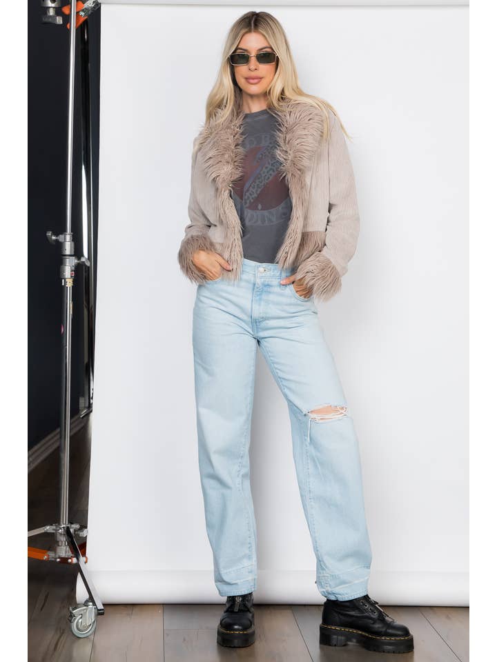 26 International - Wholesale Jacket - Women's - Faux Fur Trim Corduroy Jacket7