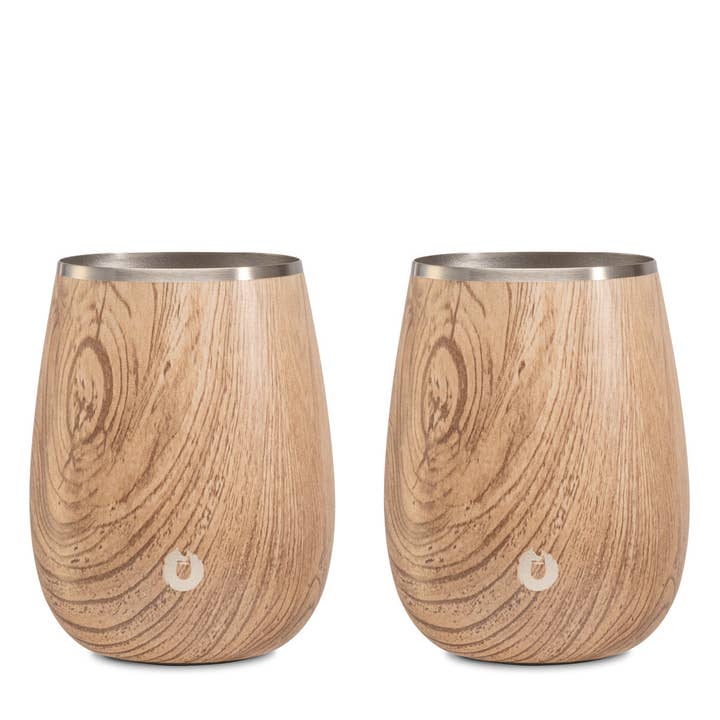 Stainless Steel Grand Pinot Wine Glass, Set of 2 - Natural Teak for wholesale by Snowfox