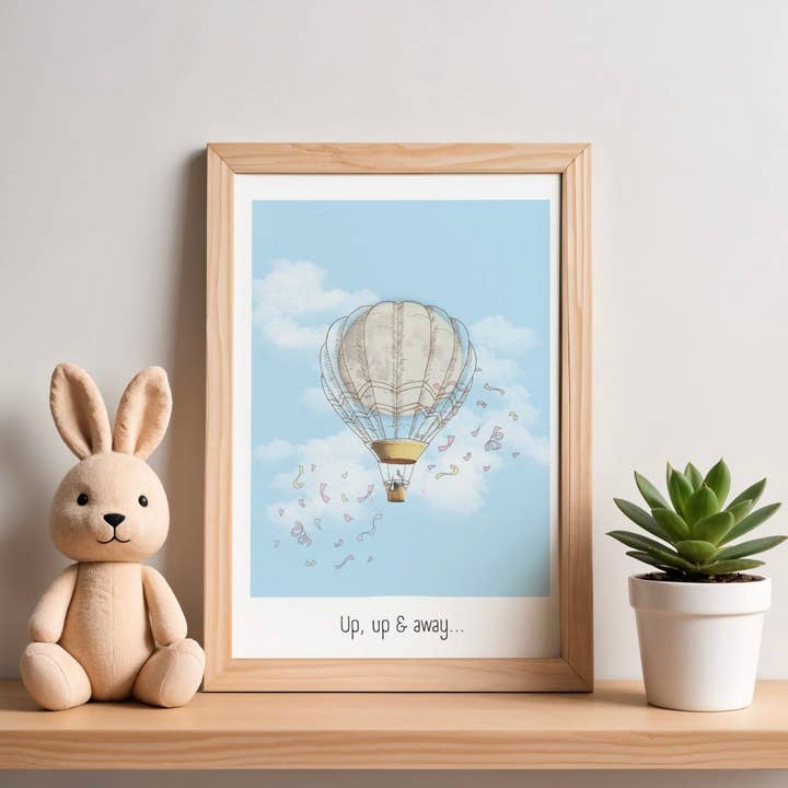 Up, up and away, full moon hot air balloon wall art giclee print from original photography for wholesale by The Life Cycle Design