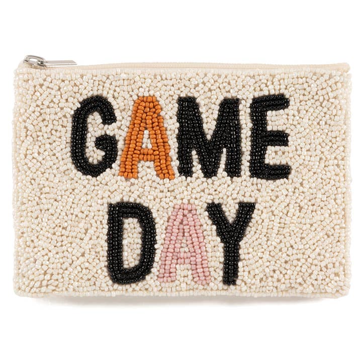 "GAME DAY" BEADED ZIP POUCH, IVORY for wholesale by Shiraleah