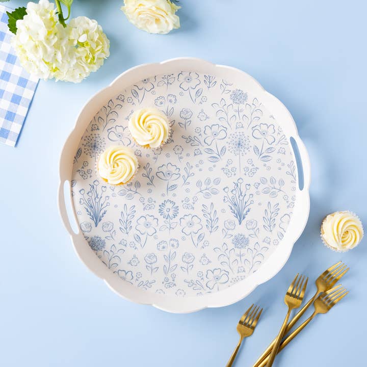 My Mind’s Eye - Wholesale Decorative Tray - PEM1130 - Round Scalloped Floral Bamboo Tray1