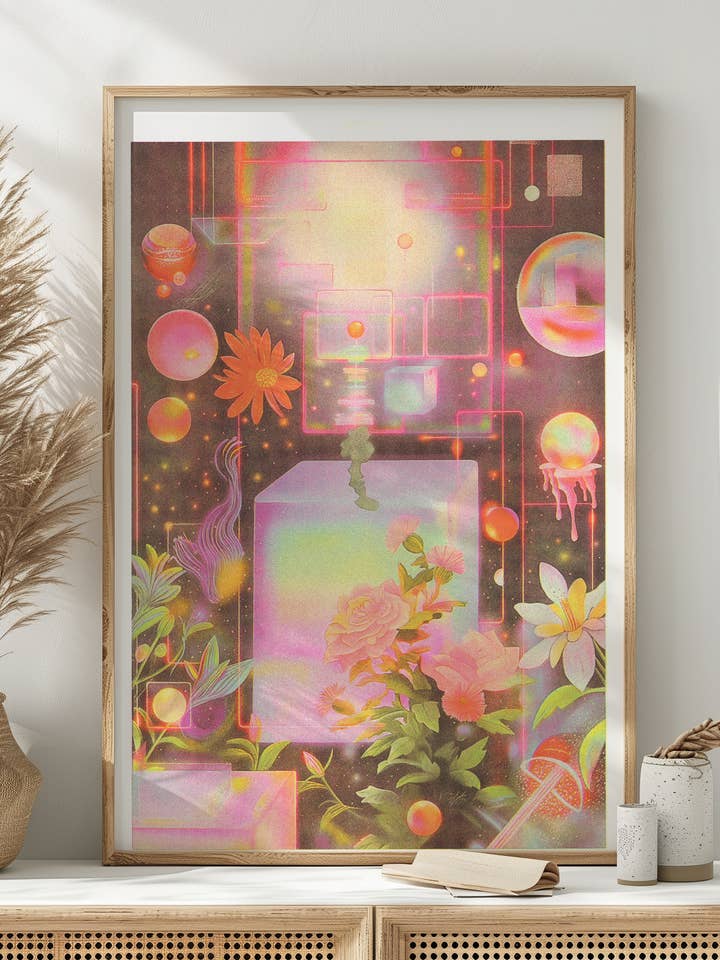 Cubist Dreams Risograph Poster for wholesale by Back of Beyond Press