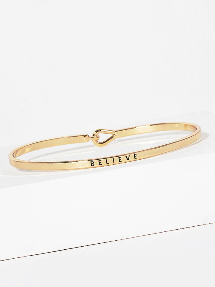 Believe Engraved Inspirational Bangle Bracelet for wholesale by Wild Honey