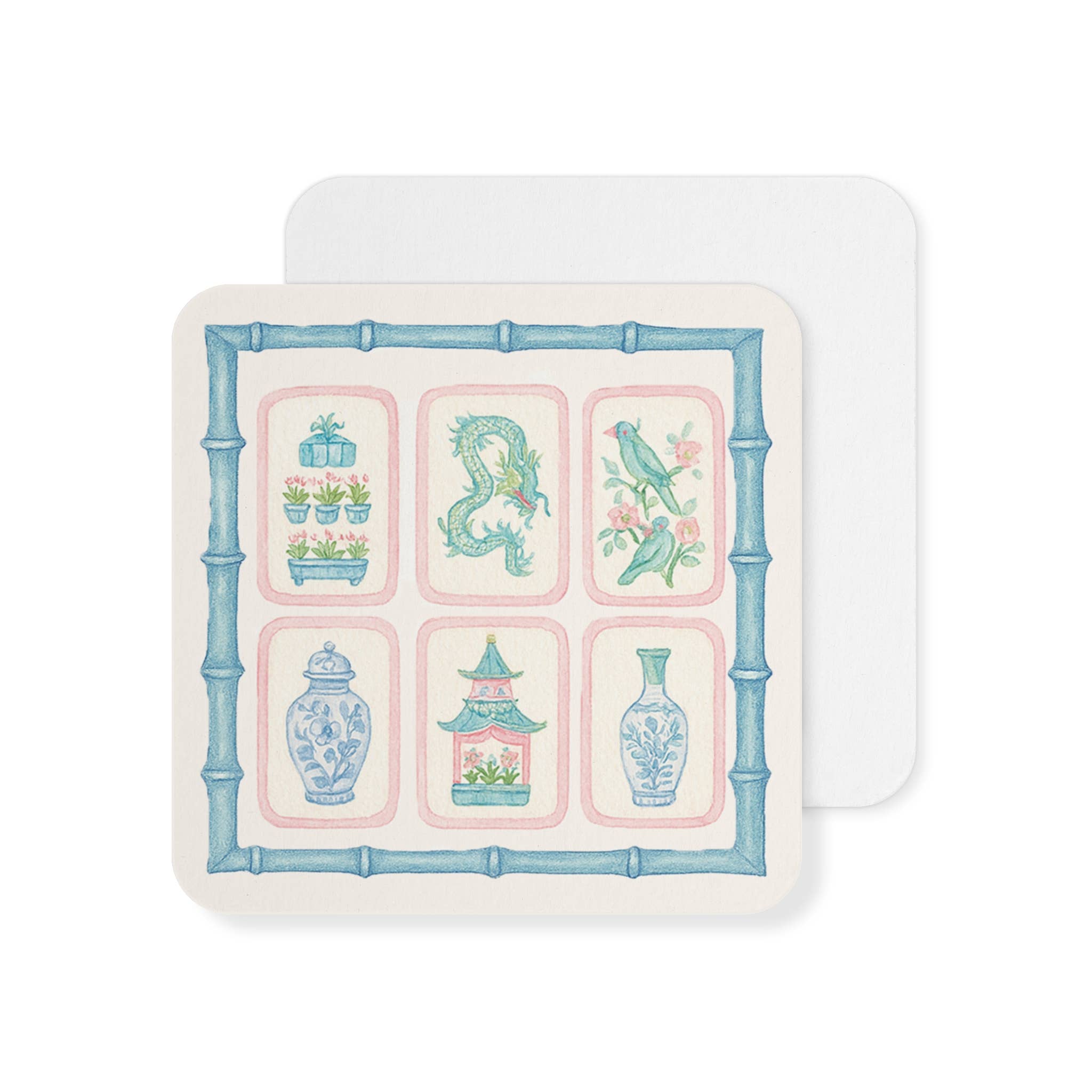 Design Carolinas - Wholesale Disposable Coasters - Mahjong Tile Pastel Chinoiserie Paper Coaster Set3