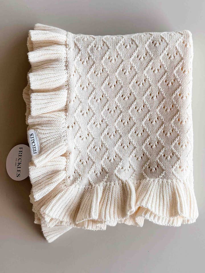 FRECKLES the label - Wholesale Bedding Blanket - Kids & Baby - PRE-ORDER Mila Pointelle Frill Blanket | Snow0