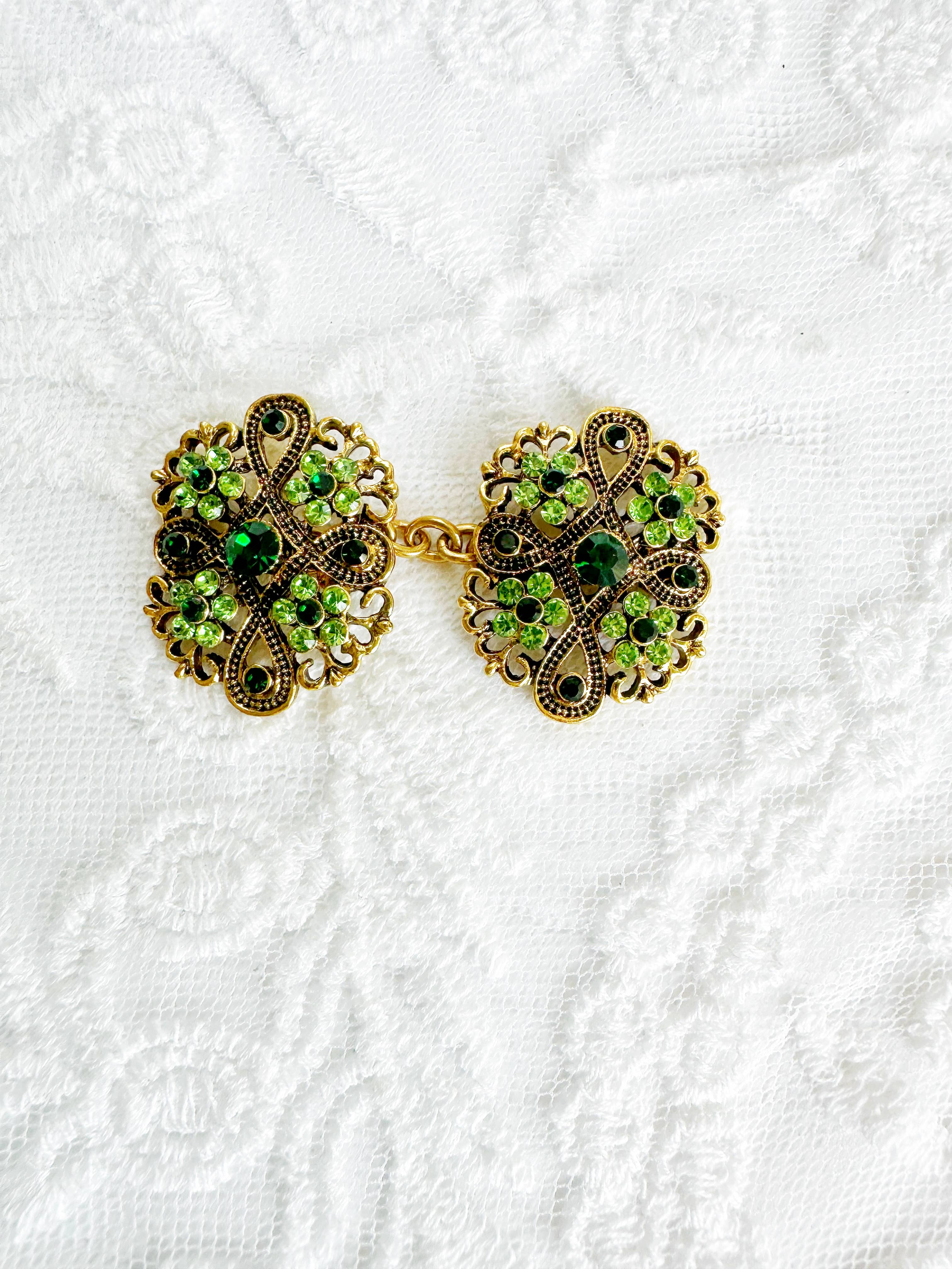 KardiKlips - Wholesale Brooch - Green & Gold Cinch Clip, Gilded Sweater Clasp KardiKlip6