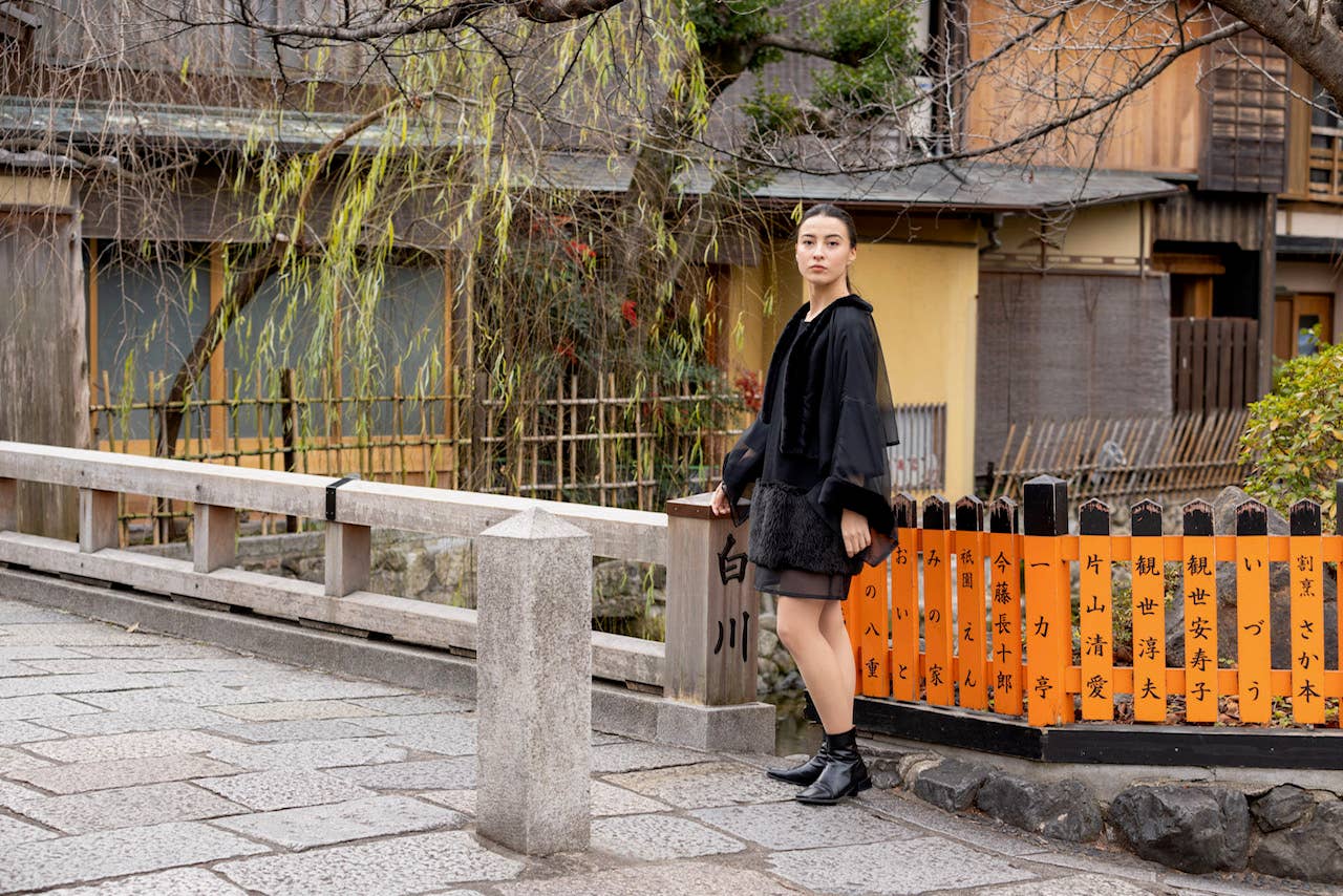 KOTO - Wholesale Jacket - Women's - KOTO　original  
chiffon & eco fur HAORI Jacket Black (Copy)1