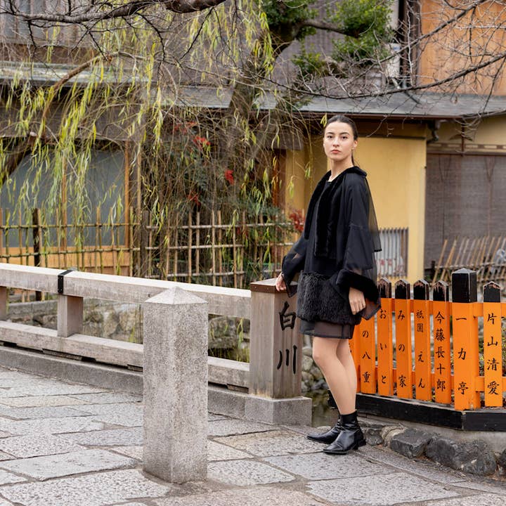 KOTO - Wholesale Jacket - Women's - KOTO original
chiffon & eco fur HAORI Jacket Black (Copy)1