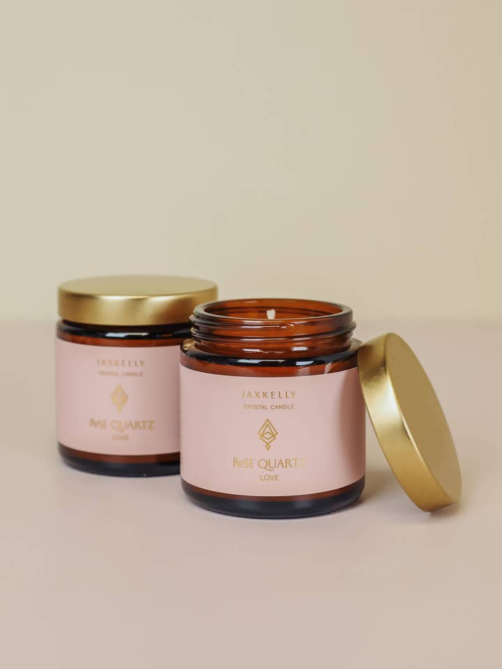 4oz Amber Crystal Candles - Rose Quartz - Love for wholesale by JaxKelly Candles