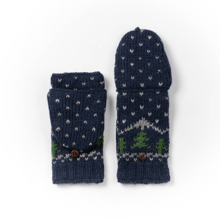 Lost Horizons Knitwear - Wholesale Mittens - Men's - Appalachian Convertible Mittens – Wool Knit Tree Design