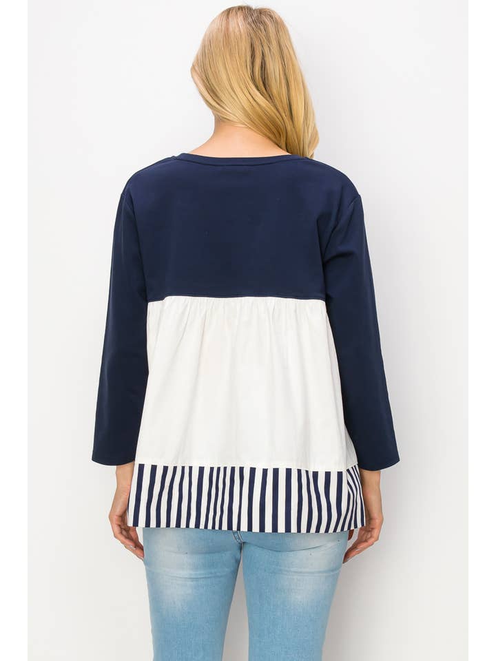 Navy Regina Pointe Knit with Cotton Poplin Stripe for wholesale on Faire