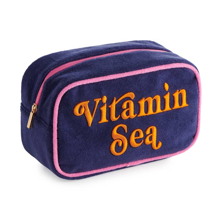 CABANA "VITAMIN SEA" MEDIUM ZIP POUCH, NAVY for wholesale by Shiraleah