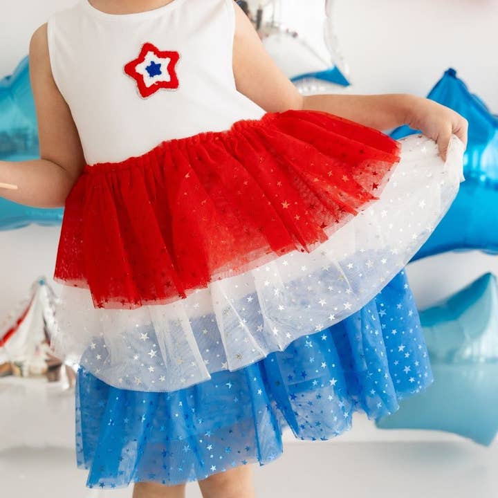 Sweet Wink - Wholesale Dress - Kids - Patriotic Star Patch Tank Tutu Dress - 4th of July - Girls